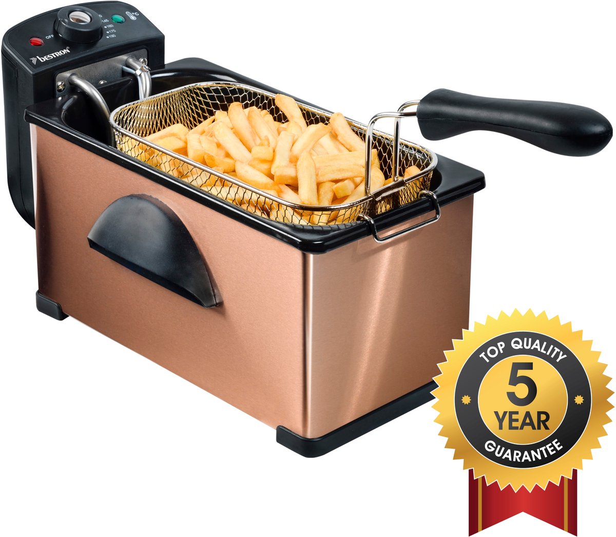 Bestron Frituurpan 3.5 liter - AF370CO - Friteuse 2000W - Kijkvenster - Koper - 5 jaar garantie