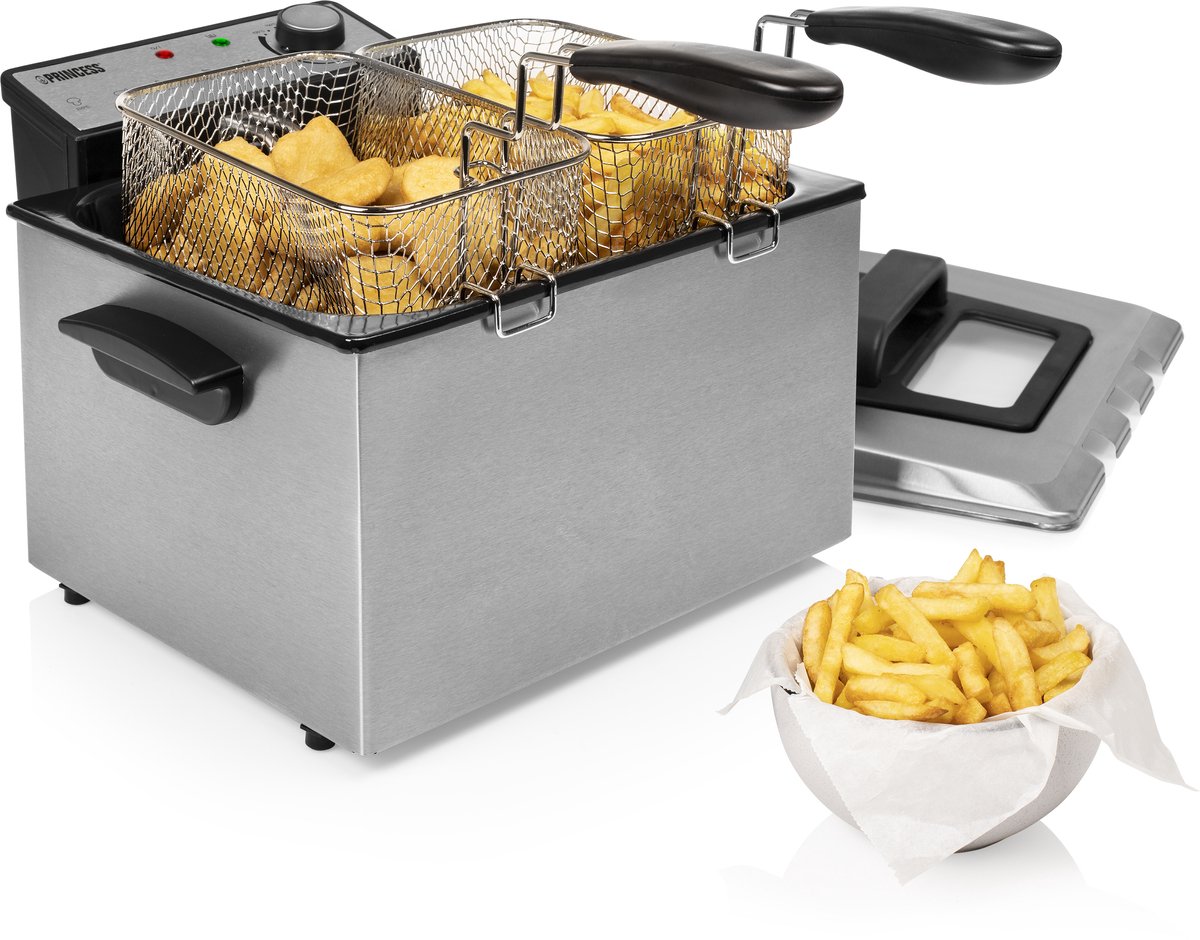 Princess Frituurpan - Grote friteuse - 1 grote en 2 kleine manden - 5 liter - 3270W - Kijkvenster - Koude zone - Anti reukfilter - 185000
